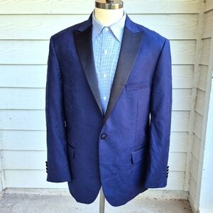 JOS A BANK Dinner Jacket Wool Cotton Blue Black 46‎ R Mens Sport Coat Blazer NEW